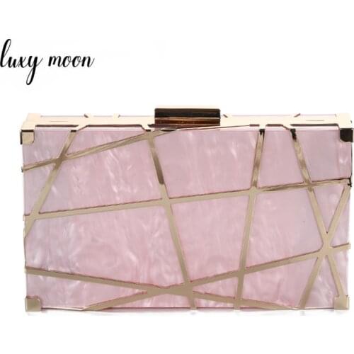 Acrylic Clutch Bag Geometric Hollow Pattern Women Chain Shoulder Bag Wedding Party Purse Luxury Bridal Handbag ZD1277