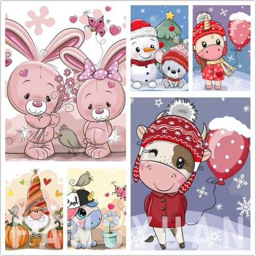 5D Diy Cartoon Animals Diamond Painting Rabbit Dog Diamond Mosaic Full Layout Cross Stitch Kit Picture of Rhinestone Home Decor