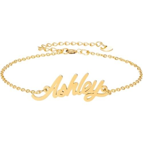 Ashley Name Bracelet for Women Girl Jewelry Stainless Steel 18k Gold Plated Nameplate Pendant Femme Mother Girlfriend Best Gift