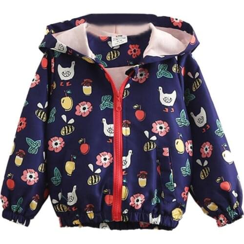 Girls spring coat jacket hooded flower bee pattern baby girl clothes jacket children windbreaker autumn girl jacket