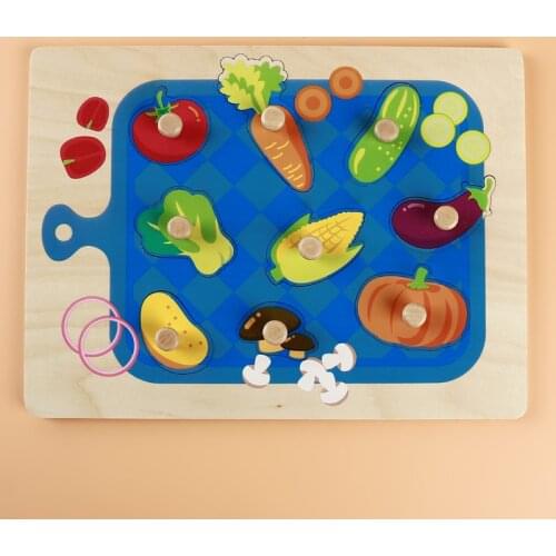 Montessori Wooden Puzzles Hand Grab Boards Toys Tangram Jigsaw Baby Educational Toys Cartoon Season Animals Fruits 3D Puzzles