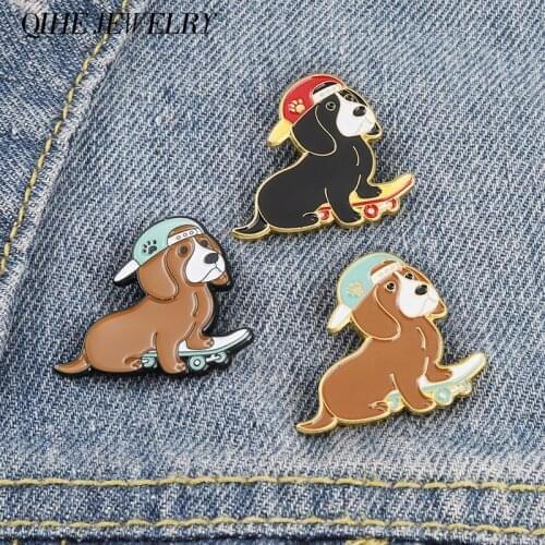 Skate Dog Enamel Pin Skateboard Brooch Doggie Badges Brooches for Cool Guy Animal Jewelry Bag Hat Backpack Accessories
