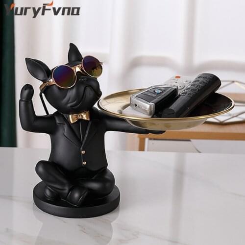 Nordic Bulldog Figurines Abstract Multifunction Storeroom Resin Sculptures Animals for Home Decor Ornaments Crafts With Glasses