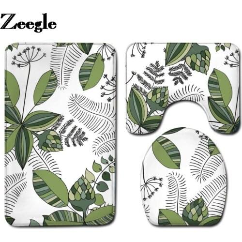 Printing Toilet Mat Flannel Bathroom Carpet Rug Bath Mat Shower Room Absorbent U-Shaped Toilet Rug Anti-slip Floor Carpet Set