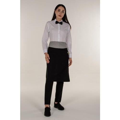 Giyim Siyah Garson Aşçı ve Mutfak Şef Yarım Bel Önlük Siyah Piyedepul Kuşaklı