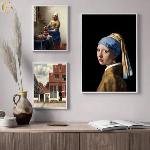 Canvas Painting Girl with A Pearl Earring Retro Abstract Lady Poster Wall Art Poster House Building Prints Picture Room Decor