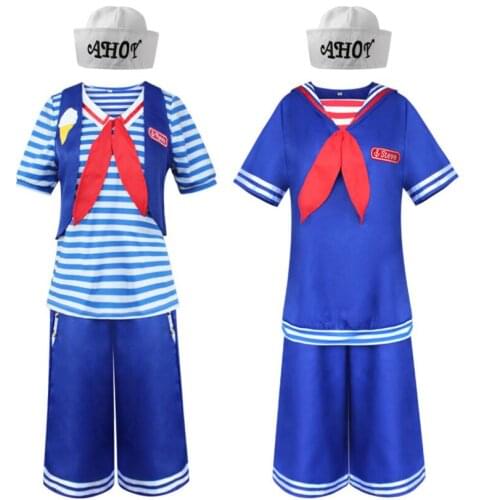 Stranger Things Season 3 Robin Steve Harrington Scoops Ahoy Ice Cream Shop Assistant Cosplay Navy suit Adult Child