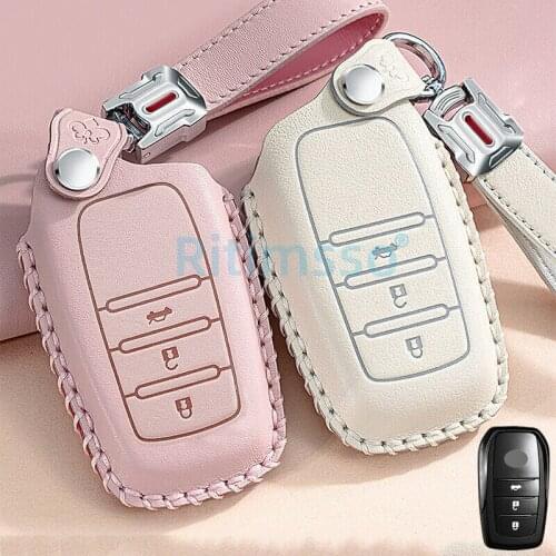 Leather Remote Car Key Case For Toyota Chr Rav4 Auris Avensis Prius Aygo Camry Corolla Land Cruiser 200 Prado Crown car key fob
