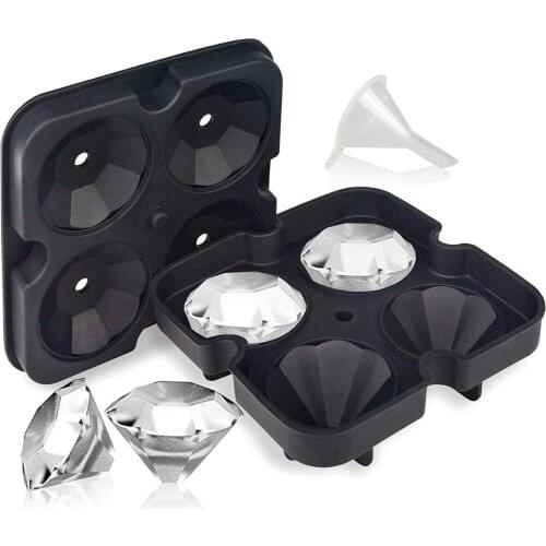 LMETJMA Diamond Ice Cube Trays with Funnel Silicone Ice Molds BPA Free Ice Cube Maker for Whiskey Candy Chocolate KC0267