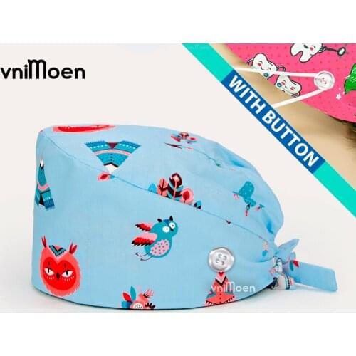 Medical head cap men Unisex Scrubs Hats with Button Women Men Reuseable Casual Hats Bandage Adjustable Caps Washable Working Cap