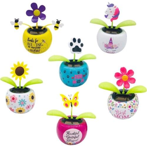 Lovely Mini Solar Power Toy Swing Dancing Flower Car Ornaments Bedroom Desk Home Decor Flower Pot Decor