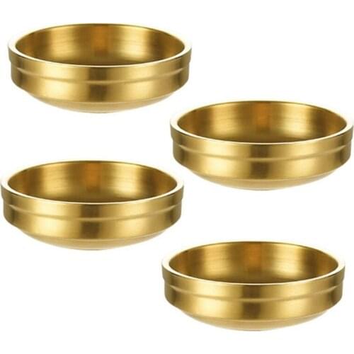 4PCS Mini Stainless Steel Sauce Dish, Round Seasoning Bowls, Sushi Pinch Bowl Saucers, Salad Dressing Plates