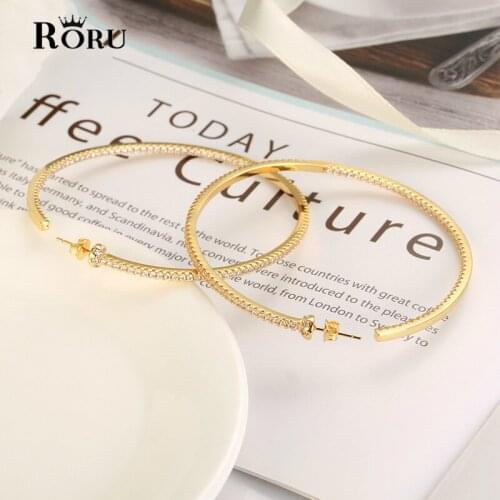 Fashion Big Round Earrings Shiny Thai Silver Women Color Huge Hoop Earrings Cubic Zirconia Designer Earings Hypoallergenic