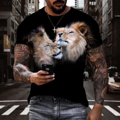 KYKU Lion T-shirt Men Animal Funny T shirts Funny Shirt Print Harajuku Tshirts Casual Short Sleeve T shirts Printed Style Tops