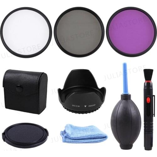 49 52 55 58 62 67 72 77MM UV CPL FLD Filter Set+Petal Flower Lens Hood+Front Lens Cap Cover+Cleaning kit for Canon Nikon Sony