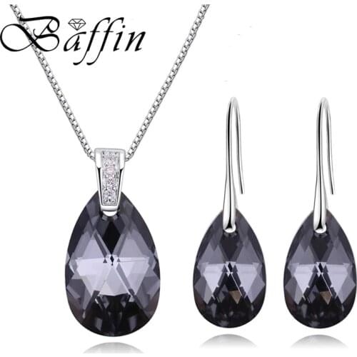 BAFFIN Genuine Crystals From Swarovski Jewelry Sets Silver Color Waterdrop Pendant Necklace Dangle Earrings For Women Joyas 2018