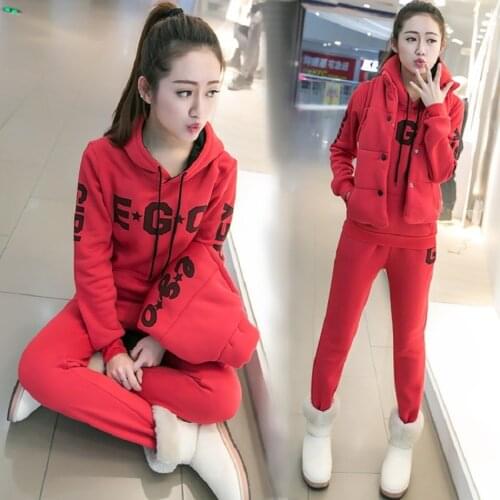 Autumn and winter new Fashion women suit womens tracksuits casual set with a hood fleece sweatshirt three pieces set