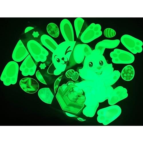 Easter Bunny Luminuos Wall Stickers Eggs Decorative Vinyl Film Fluorescent Stickers Home Decor DIY Decal Mural Glow in the Dark
