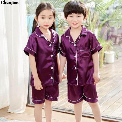 Toddler girl pajamas children pyjamas summer pajamas for girls satin silk sleepwear kids korean pajamas kids boys clothing sets