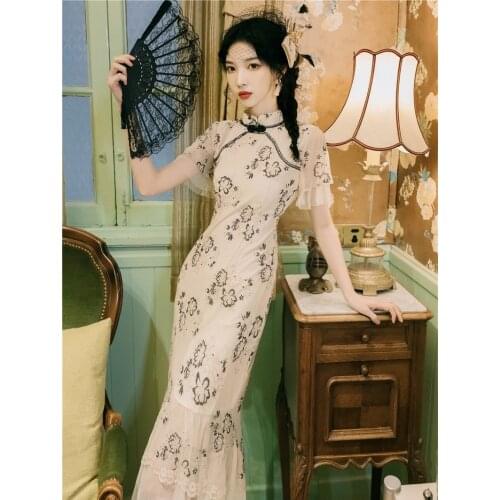 Cheongsam Dress Modern 2021 Chinese Style Qipao Dresses Cheongsams Improved Qipao Vintage Dress Oriental Party Wedding Dress