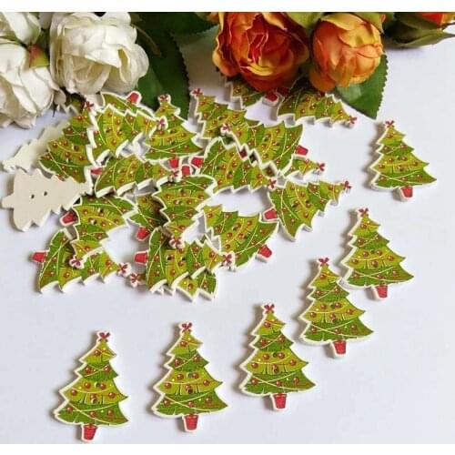 50pcs Christmas tree Wooden Buttons Two Holes Sewing for Craft Scrapbooking Garment Accessories