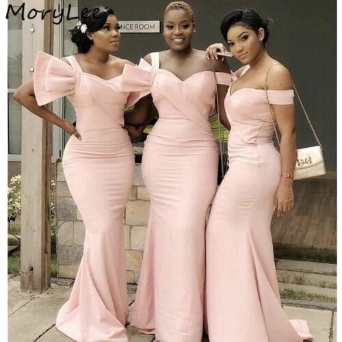 Pink Memraid Bridesmaid Dresses Sweetheart Floor Length Sweep Train Silk Satin Pleated Bow Wedding Party Bridemaid Dresses