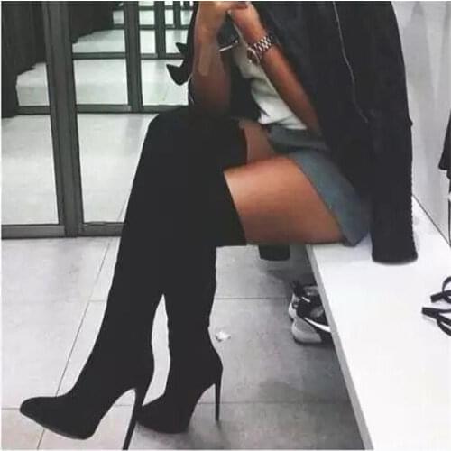 Thigh High Boots Women Sexy Pointed Toe Womens Over The Knee Boots Woman Stretch Fabric High Heel Ladies Pump Female Party Shoe