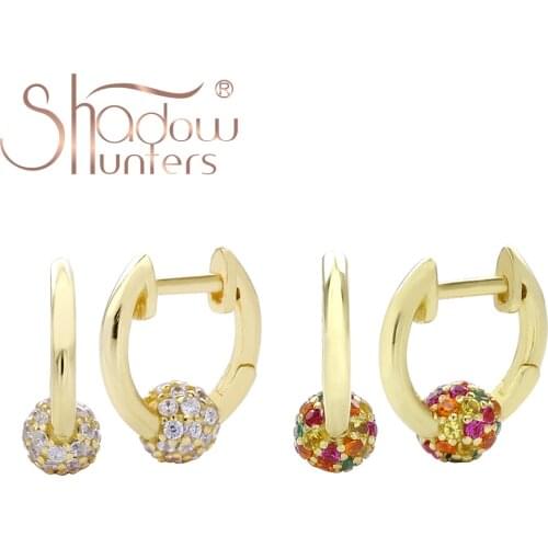 SHADOWHUNTERS Authentic 925 Sterling Silver Ball Charm Huggies Hoop Earrings For Women Luxury Colorful Femme Hoops Teeny Jewelry