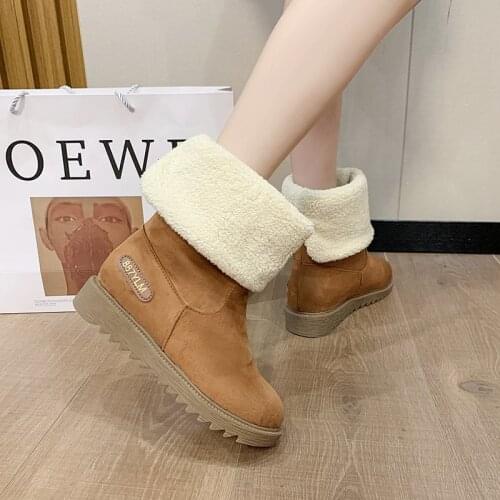 2021 Short Plush Keep Warm Snow Boots Women Fashion Round Toe High Boots Winter Solid Color Women Shoes Zapatillas Mujer