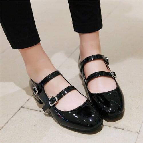 AGODOR Womens Mary Jane Flats Shoes Women Patent Leather Girls School Ballerina Flat Shoes Black Silver Red Plus Size