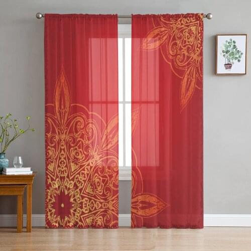 Mandala Pattern Retro Ethnic Tulle Curtains For Living Room Bedroom Voile Curtain Home Decoration Sheer Balcony Door Curtain