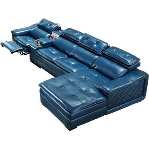 Living Room Sofa L shape corner feather sofa recliner electric couch genuine leather sectional sofas with air cleaner LED lamp