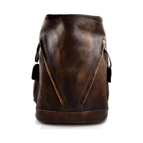 Vintage leather backpack dark brown genuine washed leather travel bag