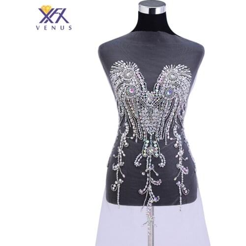 XFX VENUS 1pc beautiful flowers beaded bodice applique and crystal bodice Lady handmake Wedding Dress Accessories