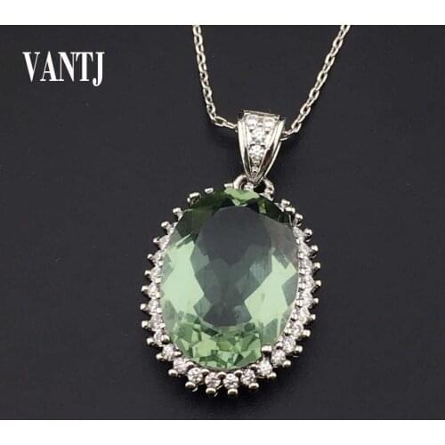 Green Amethyst Pendant Sterling Silver 925 Necklace Choker simple Gemstone for Women Jewelry Party Gift