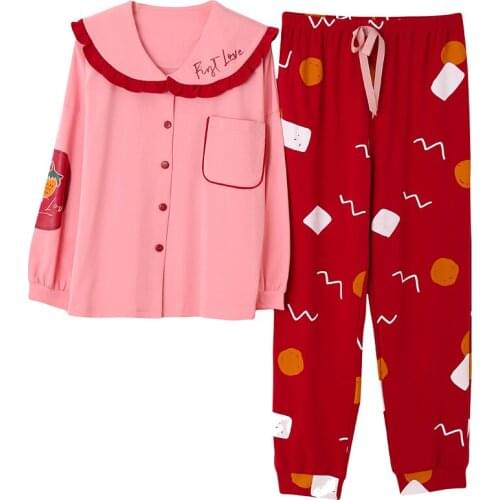 Women Pajamas Autumn Knitted Cotton Womens Long Sleeve Pajama Set Casual Soft Plus Size Pijama Female Sleepwear Nightwear Suit