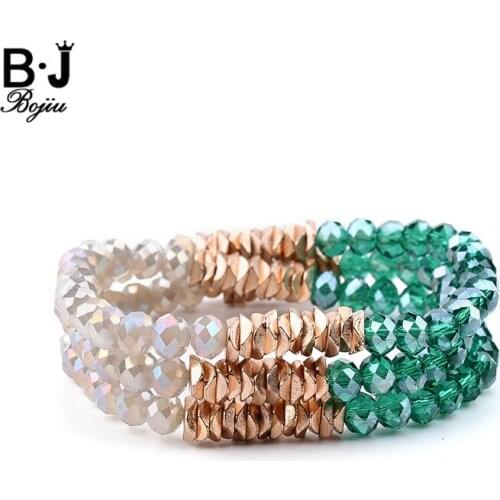 BOJIU Trendy Faceted Green Gray Crystal Beads Women Bracelet Classic Elastic Handmade Lady Multiplayer Bead Bracelet Gift BC240