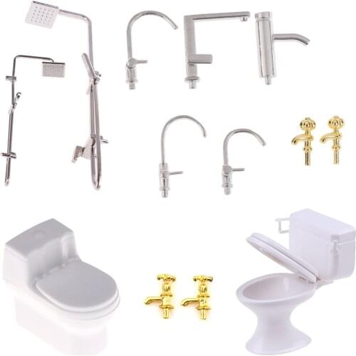 1/12 Dollhouse Miniature Bath Shower Modeling Toilet Bathtub Faucet Simulation Water Tap Toys for Doll House Furniture Toys