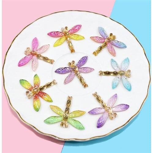 Julie Wang 10PCS Resin Dragonfly Charms Mixed Gradient Color Dragonfly Pendant Jewelry Making Accessory Table Decor