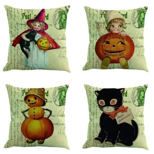 2pcs/set Happy Halloween Style Cat Pumpkin Pattern Pillowcase Cushion Cover Throw PIllow Case for Sofa Home Textile Decor