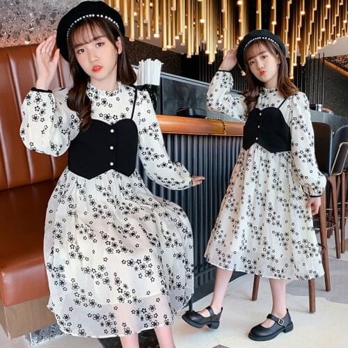 Girls Sets Vest and Floral Dress 2 Pcs Suit Spring Autumn Boutique Kids Clothing Suit 3 4 6 8 10 12 14 Y Children Clothes