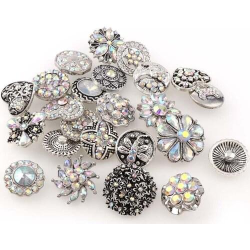 20Pieces 18mm 20mm Random Mixed Snap Buttons Charm For Bracelets Rhinestone Ginger Button Snaps Jewelry