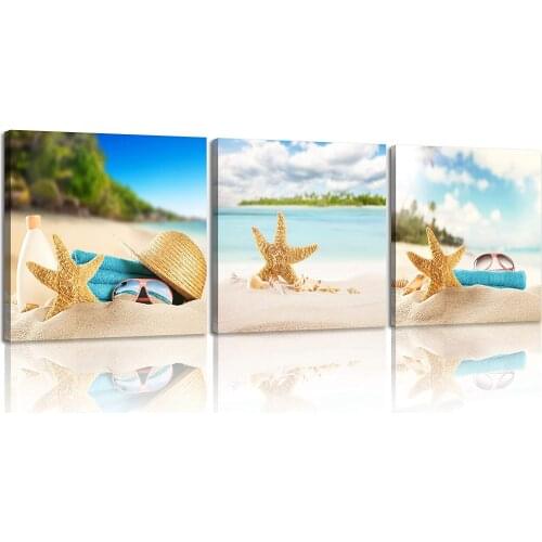 3 Piece Seashell Mordern Painting Seascape Artwork Prints Pictures Paintings on for Living Room Bedroom Home Decor