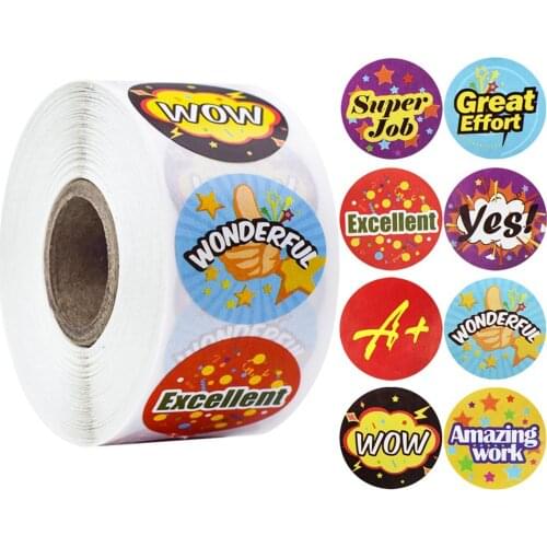 500PCS/Roll Children Motivation Sticker Teacher Encouragement Sticker Office Home Decoration Stickers 24 Designs Stickers