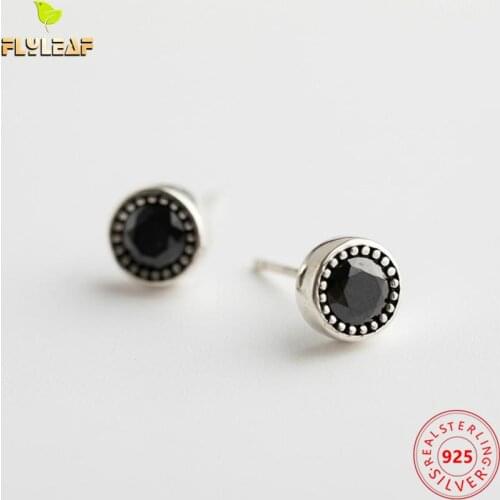 925 Sterling Silver Round Zircon Stud Earrings For Women Vintage Style Female Student 2021 Trend Jewelry Flyleaf
