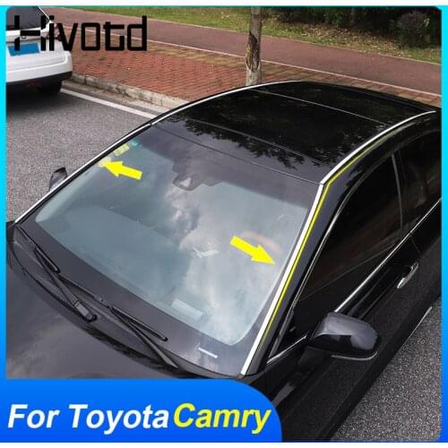 For Toyota Camry 2020 Accessories Front Windshield Glass Trim Car Roof Strip Decoration Sticker Stainless Steel Frame Styling
