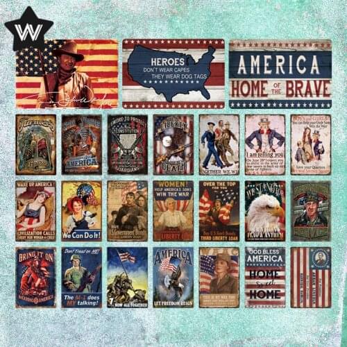 America Home of The Brave Vintage Plate Metal Tin Sign Advertising Plate Retro Wall Sticker Metal Poster for Man Cave Wall Decor