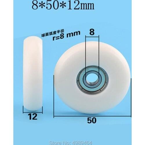 Free shipping 8*50*12mm plastic coated bearing pulley roller POM polyoxymethylene embedded 608 bearing diameter 5cm flat wheel