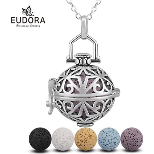 EUDORA copper vintage 16mm Lava Stone Aromatherapy Pendant Essential Oil Diffuse Star Cage Necklace 30'L Chain Fine Jewelry H47