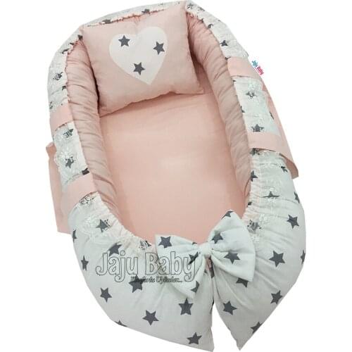 Jaju Baby White Background Gray Star Babynest Luxury Orthopedic Baby nest Baby Nest 100x60cm